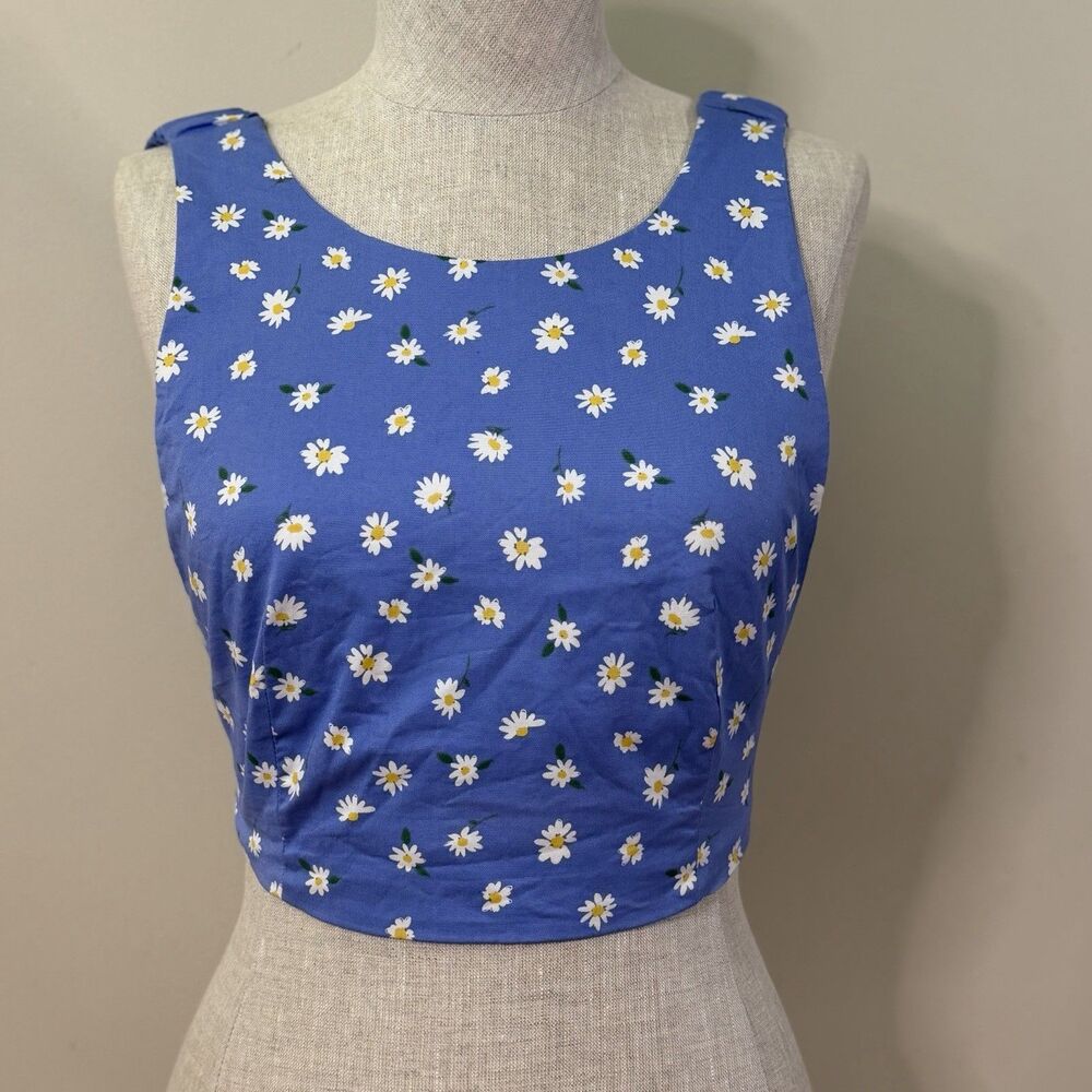 Zara Backless Daisy Crop Top Blue S EUC Cottagecore Soft Girl Y2K Festival Indie